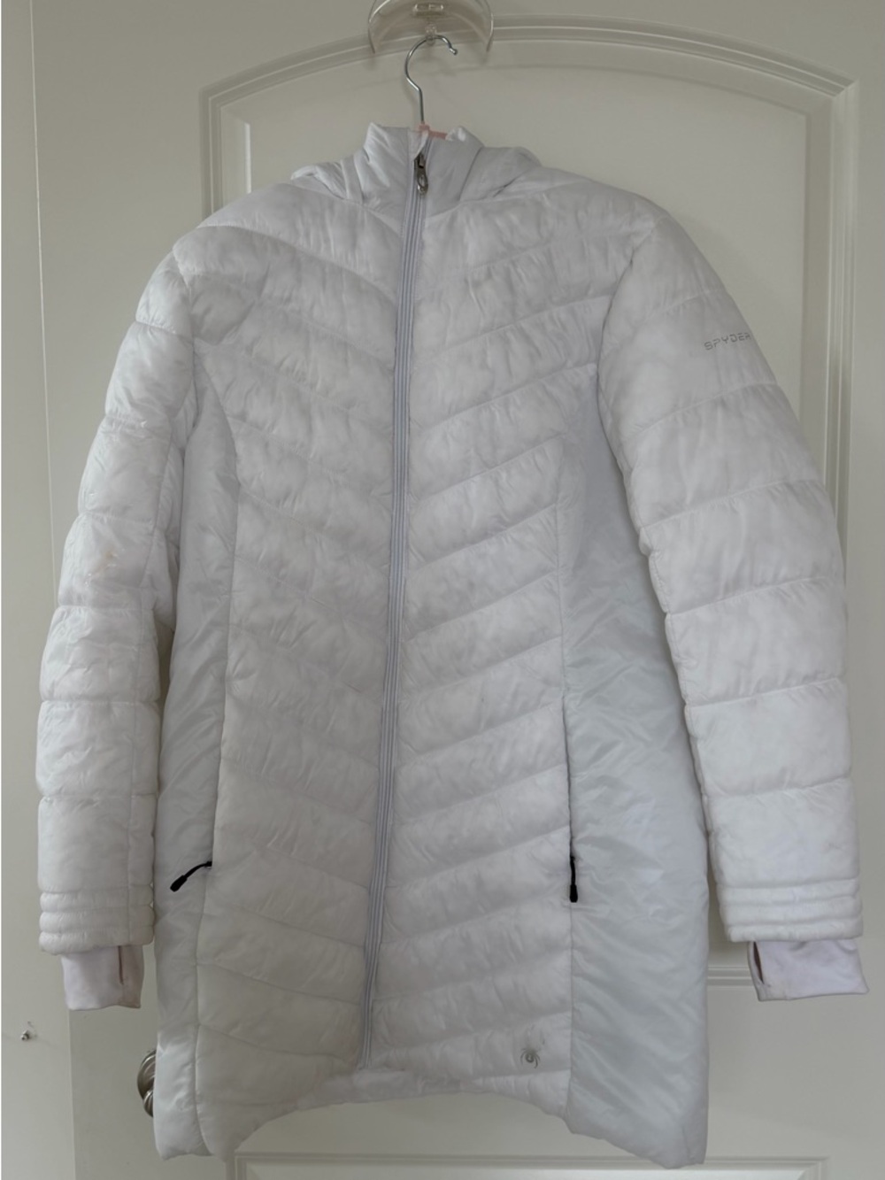 Spyder White Quilted Long Puffer Coat
